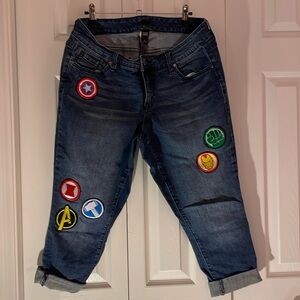 torrid Dark Blue Denim Ankle Jeans with Marvel Patches